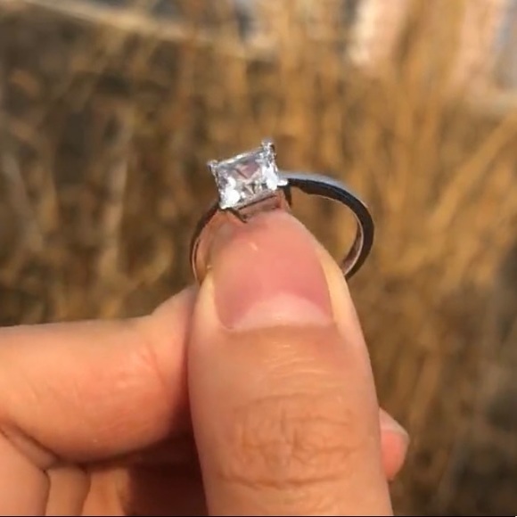 Sterling Silver 2 Carat Princess Cut Engagement Ring - Picture 11 of 15